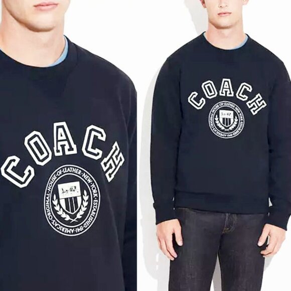 Coach Other - COACH Mens Varsity Crewneck Sweatshirt Sweater Navy Cotton White Print M